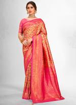 Banarasi Silk Pink  Festival Wear Weaving Saree